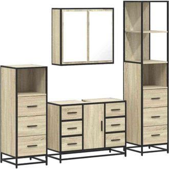 vidaXL Vidaxl - Juego De Muebles De Ba&ntilde;o 4 Pzas Contrachapada Roble Sonoma