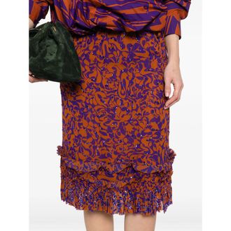 Dries Van Noten Ruffled Trim All-Over Print Skirt - Orange