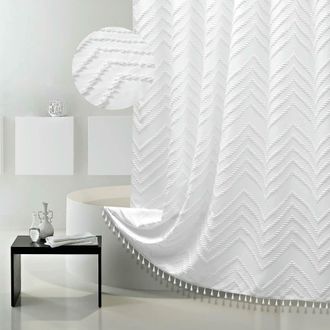 OEM Cortina De Ducha Larga De Tela Tejida De Estilo R&uacute;stico Y Bohemio, Blanca, 182 X 196 Cm, Estampado De Espiga Con Mechones, Minimalista Para Ba&ntilde;o Con