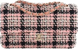 Chanel Borsa a spalla Classic Double Flap media in tweed 2021-2025 - Rosa