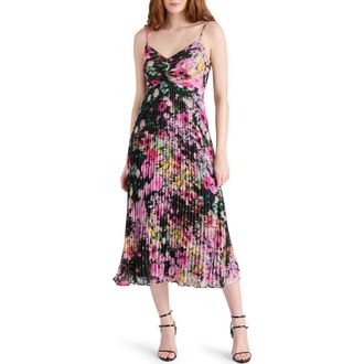 Steve Madden Ray Floral Pleated Midi Dress in Black Multi at Nordstrom Rack, Size X-Small