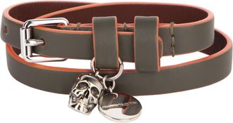 Alexander McQueen Alexander McQueen Heren Graffiti Skull Leren Wrap Armband in groen