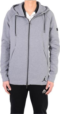 Nike Mens Jordan Solid Color Printing Logo Zipper Drawstring Hooded Jacket Gray Cool Grey Balck 809473-065