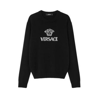 Versace Cashmere Knitwear, male, Black, M, Cashmere Jumper