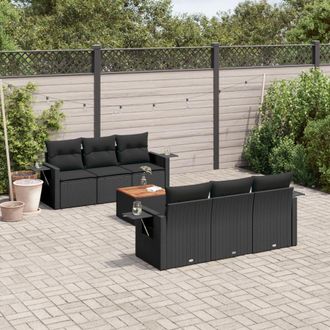 vidaXL Vidaxl - Set De Comedor De Jard&iacute;n 7 Pzas Y Cojines Rat&aacute;n Sint&eacute;tico Negro