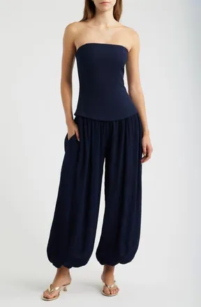 Line & Dot Lowen Strapless Wide Leg Jumpsuit in Navy at Nordstrom, Size X-Small