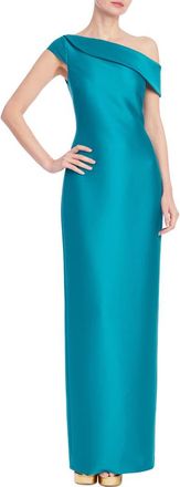 Badgley Mischka One-Shoulder Satin Column Gown in Teal at Nordstrom, Size 4