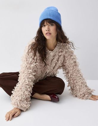 Twik Womens Distressed knit boxy-fit Cardigan Sweater