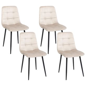 Beliani Conjunto De 4 Sillas De Comedor Moderno Patas De Hierro Terciopelo Beige Powell