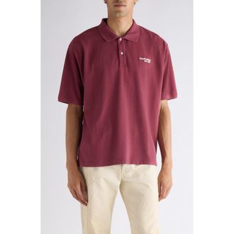 Acne Studios Egnes Logo Cotton Piqu&eacute; Polo in Maroon Red at Nordstrom, Size X-Large