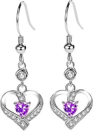 Generic Heart Shaped Pendant Earrings Colored 3 Color Zircon Tassel For Women And Girls Light up (Purple, One Size)