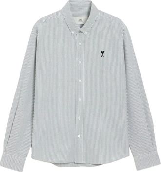 Ami Witte Overhemd met Geborduurd Logo Lange Mouwen - Heren - Casual Overhemden - Veelkleurig - XL - Katoen - Overhemden