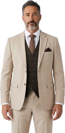PAUL ANDREW Belmont Light Beige 3 Piece Suit with Green Tweed Check Waistcoat