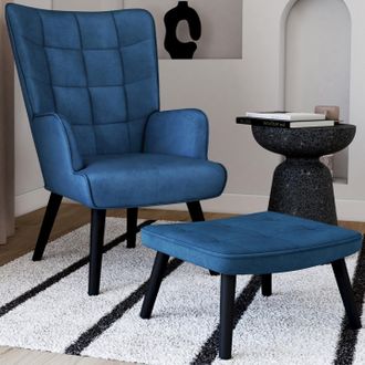 IDMarket Idmarket - Sill&oacute;n Escandinavo Ania Con Reposapi&eacute;s De Terciopelo Azul