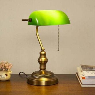 OEM L&aacute;mpara De Escritorio De Cristal Estilo Banquero, Base Con Acabado Bronce Cl&aacute;sico Europeo Tradicional, L&aacute;mpara De Mesa Vintage Para Oficina, Bibliotec