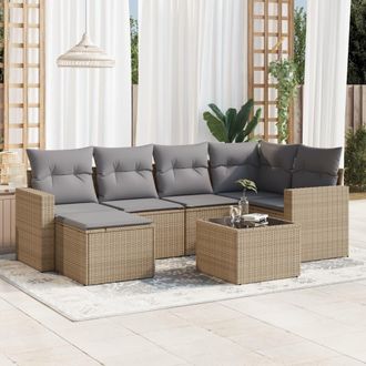 vidaXL Vidaxl - Set Sof&aacute;s De Jard&iacute;n 7 Piezas Y Cojines Rat&aacute;n Sint&eacute;tico Beige