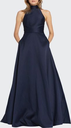 Monique Lhuillier High-Neck Keyhole-Back Sleeveless Ball Gown with Pockets