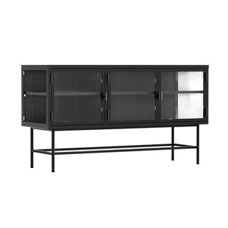 Oviala Aparador moderno de 3 puertas de 120 cm en metal y cristal negro