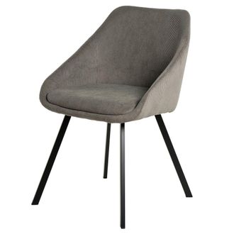 Koketto Home Silla acolchada de tejido a rayas gris claro con patas de metal negro
