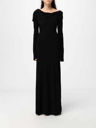 Eleh Long-Sleeved Evening Sheath Gown in Stretch Jersey with a Straight Neckline