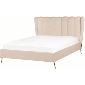 Beliani Beliani - Letto matrimoniale velluto 140 x 200 cm Testata con porta usb Gambe in metallo dorato Beige Miribel