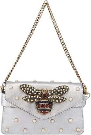Gucci Pre-owned Cross Body Bags, female, Gray, Size: ONE SIZE Pre-owned Leather Cross Body Bag