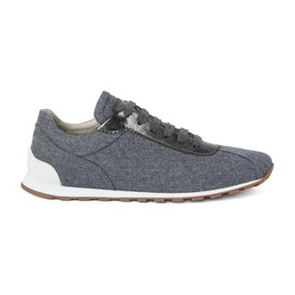 Brunello Cucinelli Schoenen, Dames, Grijs, 38 EU, Wol, Wool Blend Runner Sneakers