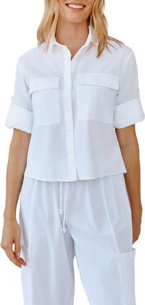 Bella Dahl Short Sleeve Crop Utility Button-Up Shirt in White at Nordstrom, Size X-Small