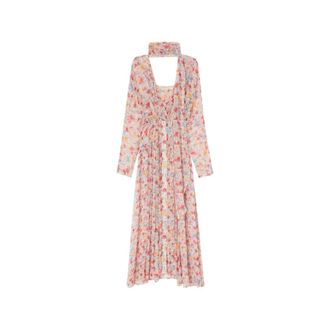 Ganni Abito lungo in georgette di seta testurizzata a maniche lunghe - - Dresses - Donna - Multicolore - S