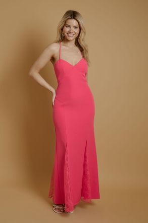 Oasis Womens Lace Godet Crepe Maxi Dress - Pink - Size 18 UK