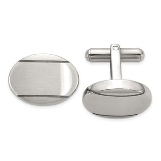 Diamond2Deal Stainless Steel Brushed and Polished Oval Cuff Links