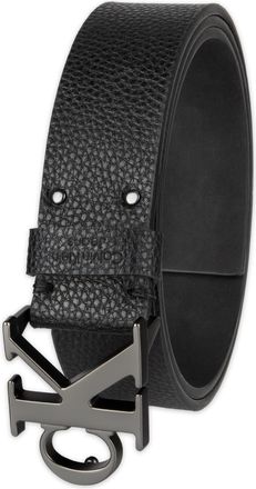 Calvin Klein Mens Casual Ck Monogram Cut Out Buckle Belt, Logo Black, Medium (34-36)