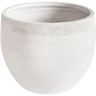 Beliani Maceta Blanca 38 Cm Macetero Mezcla Arcilla Fibra Resistente Uv Zakros