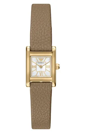 Emporio Armani Mother-of-Pearl Tank Leather Strap Watch, 19mm x 26mm in Taupe at Nordstrom