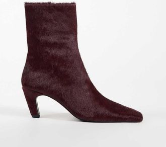 Asos Rumi stivaletti con tacco a punta quadrata in pelle bordeaux con pelo su vera pelle-Rosso