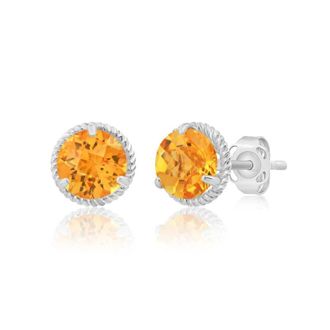 MAX + STONE 14k Yellow or White Gold 6mm Roped Halo Gemstone Round Stud Earrings