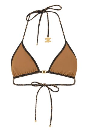 Celine Womens Triangle Bikini Top Brown Jersey Polyamide Bikinis