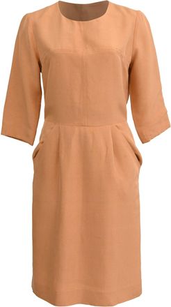 Chlo&eacute; Half-Sleeved Midi Dress in Peach Silk