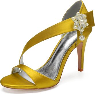 Generic Wedding High Stiletto Heels Heeled Womens Sandals Bridal Sexy Open Toe Heels Daily Party Dress 10.5Cm,Yellow,8 UK