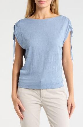 Max Studio Ruched Shoulder Textured Knit Top in Blue Skies at Nordstrom Rack, Size X-Large