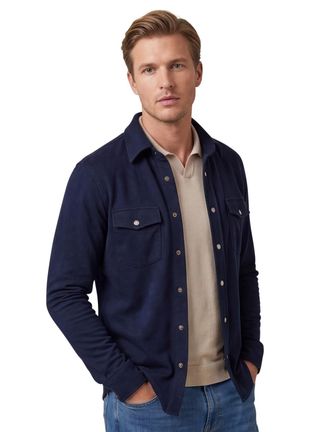 Profuomo Overshirt Profuomo donkerblauw normale fit dubbele borstzak katoen