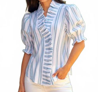 Finley Cici Drop Needle Stripe Shirt In Aqua