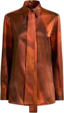 Kiton Luxe zijden overhemd met ge&iuml;ntegreerde sjaal - Dames - Blouses - Bruin - M - Overhemden