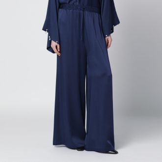 Stella McCartney Navy blue oversized viscose satin trousers