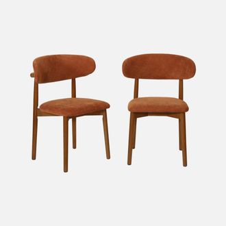 Sweeek Silla De Madera De Hevea Nogal Y Tela Chenilla, Set De 2