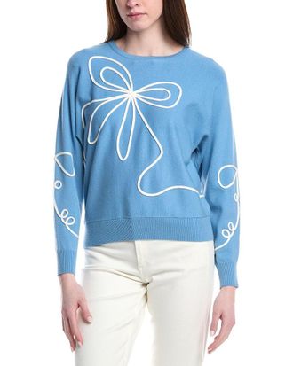 T Tahari Jersey Flower Embroidered Top