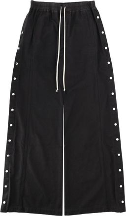 Rick Owens Wide Pusher Black Cotton Snap Pants