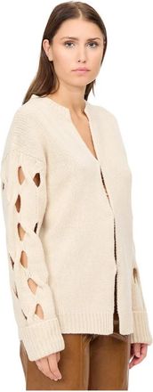 Federica Tosi Zachte Cardigan met Uitgesneden Mouw - Dames - Vesten - Beige - M - Wol - Truien & Vesten