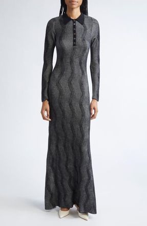 Zankov Mirabelle Long Sleeve Rib Merino Wool Maxi Sweater Dress in Black/Ivory at Nordstrom, Size X-Small