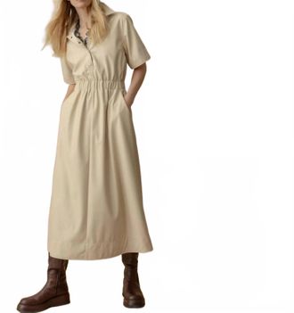 Lilla P Elastic Waist Short Sleeve Dress In Putty